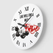 Grande Horloge Ronde L'Amour Trouvera Un Moyen Avec Les Papillons Vinta (Angle)