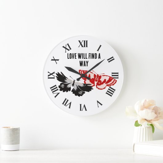 Grande Horloge Ronde L'Amour Trouvera Un Moyen Avec Les Papillons Vinta (Maison)