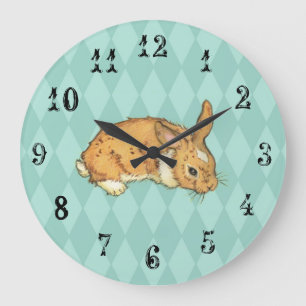Grande Horloge Ronde Lapin avec l'arrière - plan bleu de diamant d'aqu