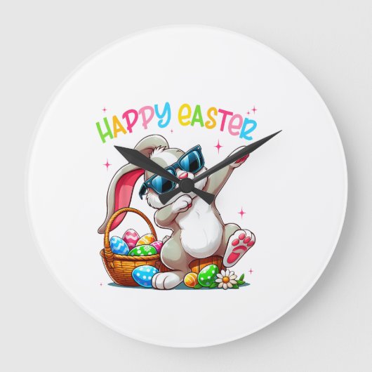 Grande Horloge Ronde Lapin de Pâques qui fait le dab Funny Easter pour (Recto)