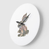 Grande Horloge Ronde Lapin Drôle Crochet Patchwork Camo Lapin Heureux E (Angle)