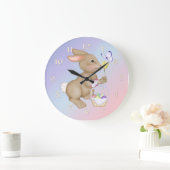 Grande Horloge Ronde Lapin et panier de Pâques (Maison)