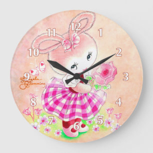 Grande Horloge Ronde Lapin Girly mignon