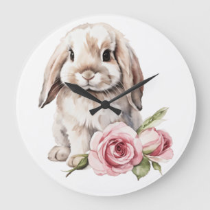 Grande Horloge Ronde Lapin Lapin Accumulé Rose Rose Rose