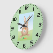Grande Horloge Ronde Lapin mignon mangeant une carotte (Angle)