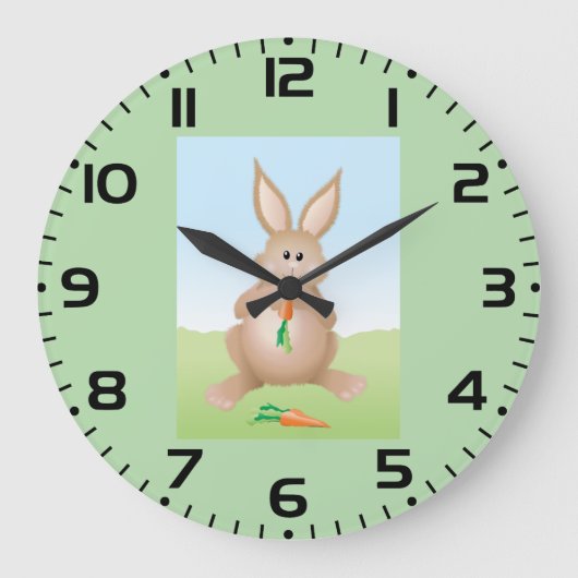 Grande Horloge Ronde Lapin mignon mangeant une carotte (Recto)