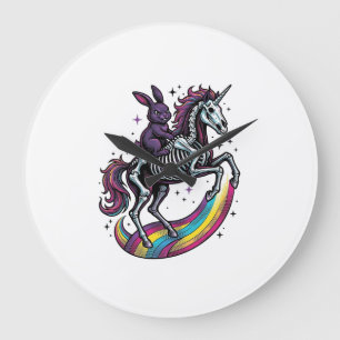 Grande Horloge Ronde Lapin sombre montant un squelette de licorne vinta