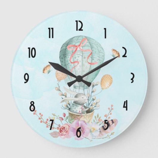 Grande Horloge Ronde Lapin Whimsical Riding dans un ballon à air chaud (Recto)