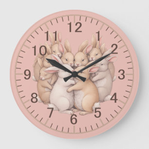 Grande Horloge Ronde Lapins adorables dans une illustration de câlin pa