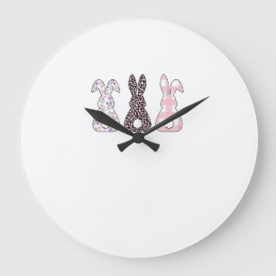 Grande Horloge Ronde Lapins roses mignons Joyeuses femmes filles T de P