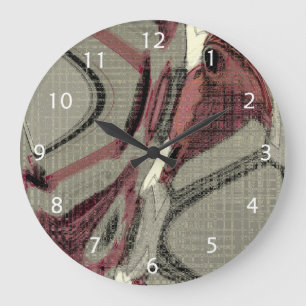 Grande Horloge Ronde L'art Abstrait gris et rouge