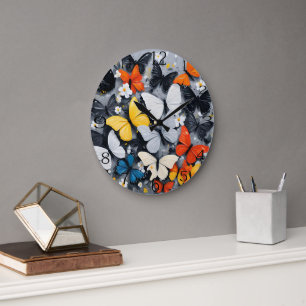 Grande Horloge Ronde L'art acrylique aux papillons colorés,