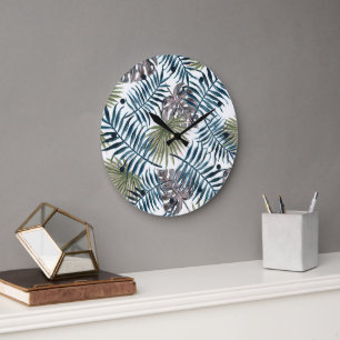 Grande Horloge Ronde L'art de l'aquarelle des Feuilles de Mauve verte