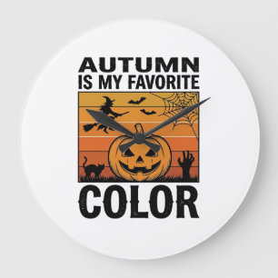 Grande Horloge Ronde L'automne est ma couleur préférée Halloween Citrou