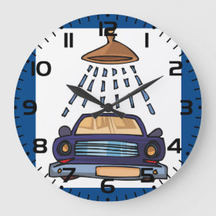 Grande Horloge Ronde Lavage de voiture bleue de dessin animé Détails d'
