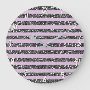 Grande Horloge Ronde Lavender Lilac Purple Silver Parties scintillant r
