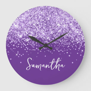 Grande Horloge Ronde Lavender Parties scintillant Royal Purple Nom du s
