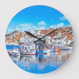 Grande Horloge Ronde ldp MYKONOS - bateaux de pêche - port - panorama