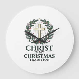 Grande Horloge Ronde Le Christ est ma tradition de Noël Croix vintage D