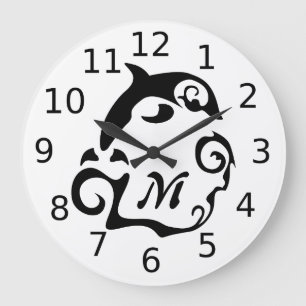 Grande Horloge Ronde Le dauphin silhouette dans un monogramme de la vag