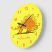 Grande Horloge Ronde Le dinosaure mignon de Stegosaurus personnalisé (Angle)