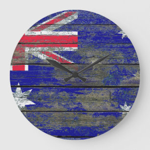 Grande Horloge Ronde Le drapeau australien sur le bois rugueux embarque