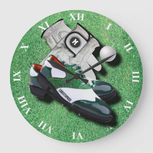 Grande Horloge Ronde Le golf chausse la boule et les gants sur le vert