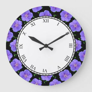Grande Horloge Ronde Le jardin bleu floral fleurit les chiffres romains