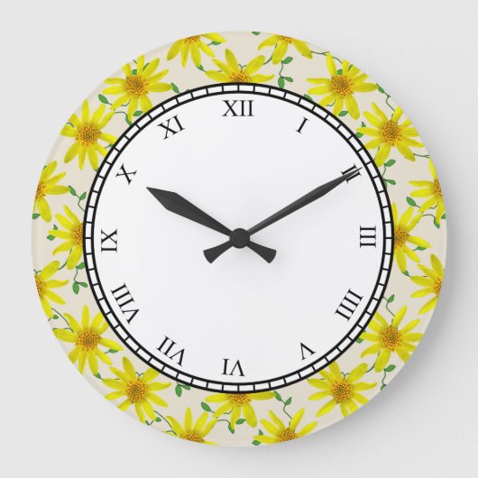Grande Horloge Ronde Le jardin jaune floral fleurit les chiffres (Recto)