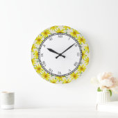 Grande Horloge Ronde Le jardin jaune floral fleurit les chiffres (Maison)