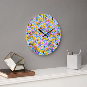 Grande Horloge Ronde Le Jardin Peint : Jonquilles Multi-Colorées