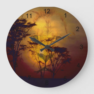 Grande Horloge Ronde Le Lion regarde le coucher de soleil africain