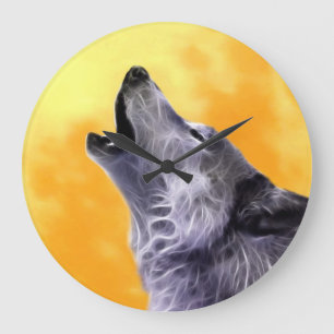 Grande Horloge Ronde Le loup hurle à la pleine lune