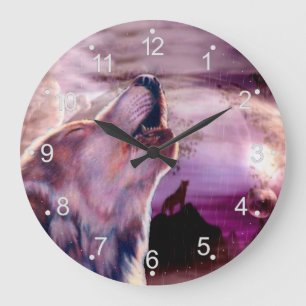 Grande Horloge Ronde Le loup mystique hurle sur la lune