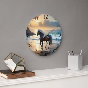 Grande Horloge Ronde Le Palomino Horse Sur La Plage,