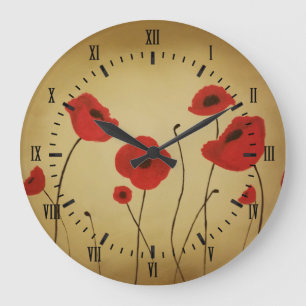 Grande Horloge Ronde Le pavot rouge fleurit des chiffres romains noirs
