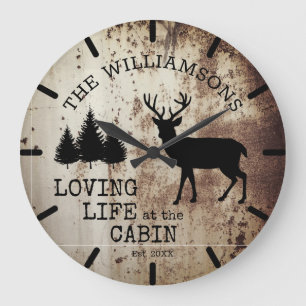 Grande Horloge Ronde Le pays rustique Aimer la vie au Cabine Buck Deer