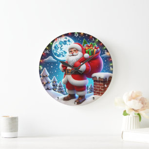 Grande Horloge Ronde Le Père Noël se présente sous un ciel étoilé