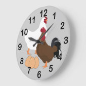 Grande Horloge Ronde Le poulet de coq Eggs l'horloge de RoundWall (Angle)