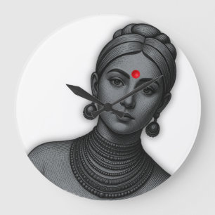 Grande Horloge Ronde Le Regard Royal - Reine Indienne en Ligne Art