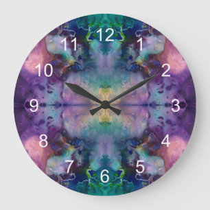 Grande Horloge Ronde Le résumé a tourbillonné pourpre et turquoise
