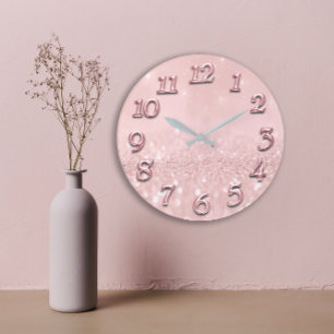 Grande Horloge Ronde Le rose minimal de rose de parties scintillantes