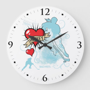 Grande Horloge Ronde Le tatouage de Women's Girls Love Heart Hockey