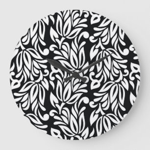 Grande Horloge Ronde Le textile noir et blanc.