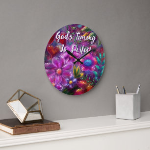Grande Horloge Ronde Le Timing de Dieu est Parfait Floral Personnalisé