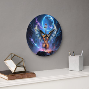 Grande Horloge Ronde Le Violon Ailé des Royaumes au Clair de Lune