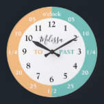 Grande Horloge Ronde Learn To Tell | Personalized | Large<br><div class="desc">Teachers and parents veulent les love this clock featuring easy to read numerals ! The hours and minutes and clearly marked, with the hours in black, and the minutes to and past in white. This clock comes in 3 styles, Round Medium (8"), Round Large (10.75") et Square Large (10.75"). Perfect...</div>