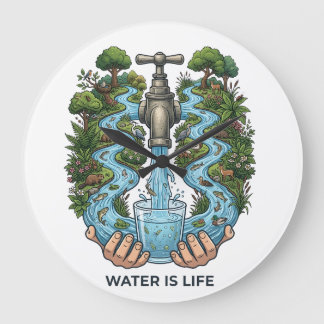 Grande Horloge Ronde L'eau c'est la vie | Art de conservation de l'écos