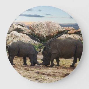 Grande Horloge Ronde Leçon de vie de rhinocéros bébé,