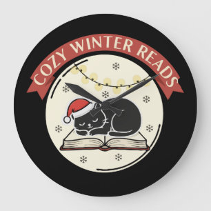 Grande Horloge Ronde Lectures Cosy d'Hiver Amateur de Livres Chat de No